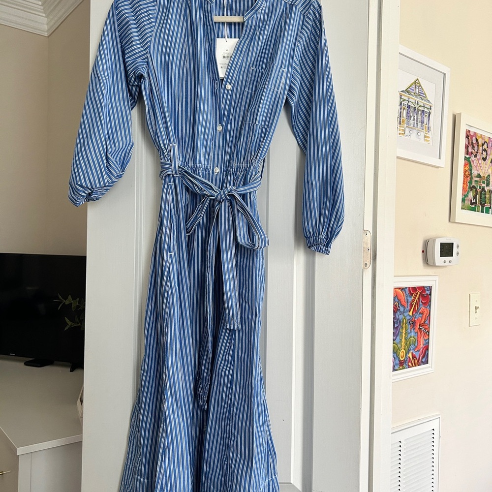 Chic Blue Striped Midi Dress